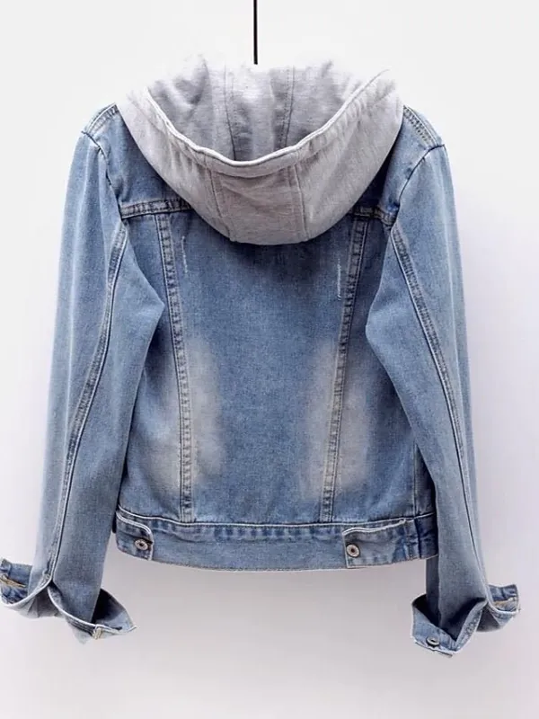 Women's Denim Jacket Fall Hoodie Jacket Warm Breathable Button Pocket Single Breasted Turndown Active Chic & Modern Comfortable Street Style Regular Fit Outdoor Daily Wear Vacation Going out