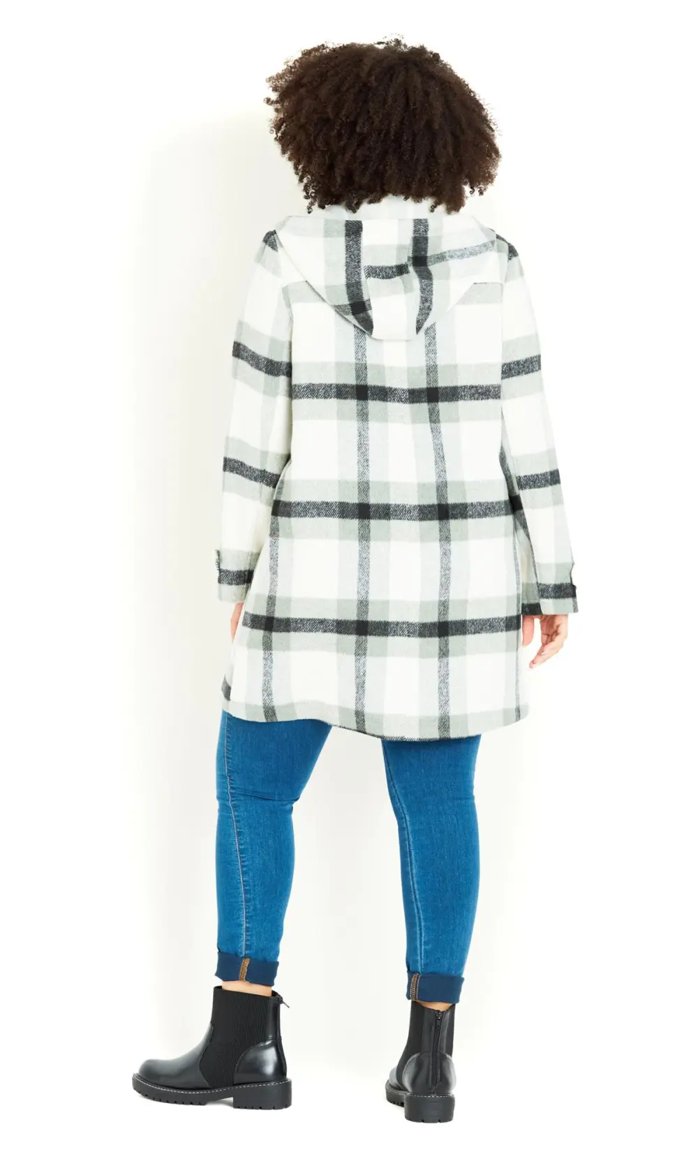 Evans Green Hooded Check Coat