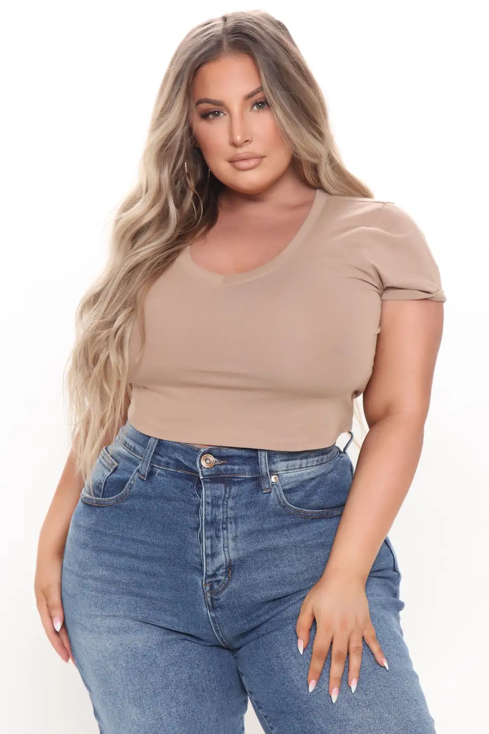 Carly V Neck Crop Tee - Mocha