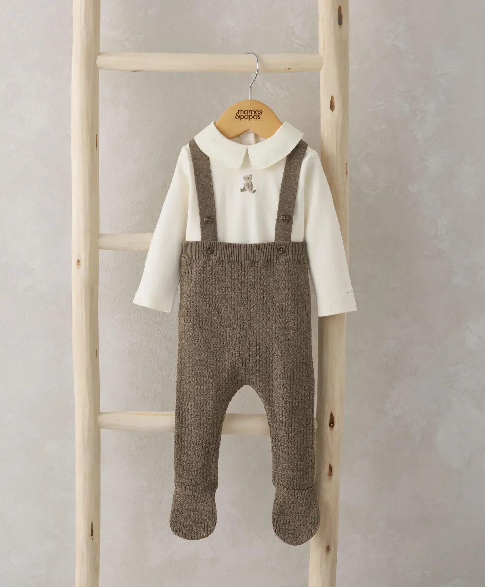 Knitted Dungarees & Bodysuit - Teddy Bear