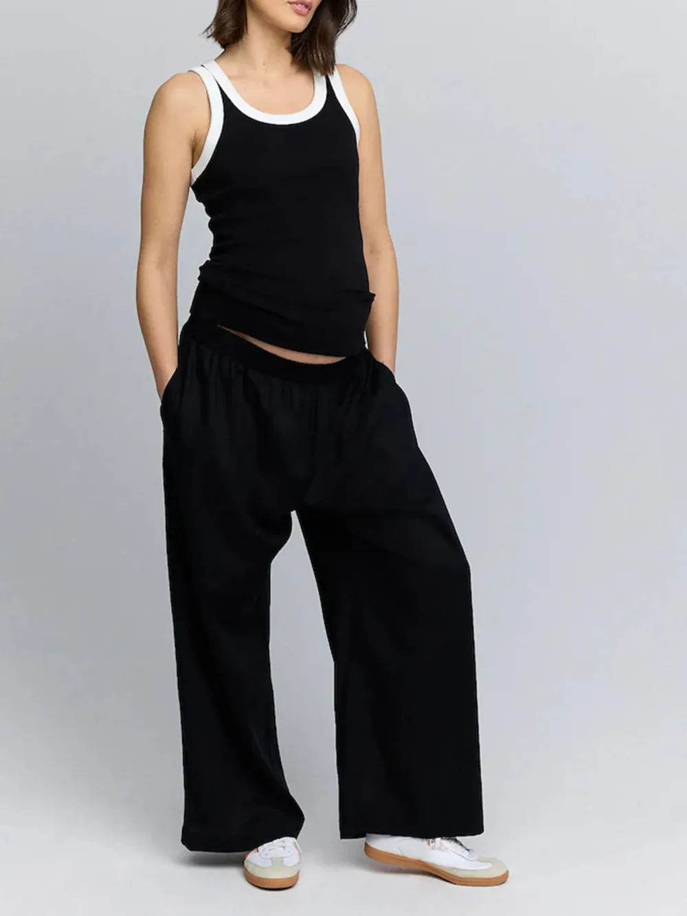 Black Wide-Leg Pants With Linen