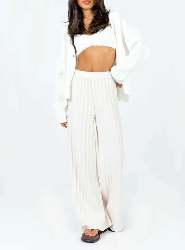 Waffle Cardigan White