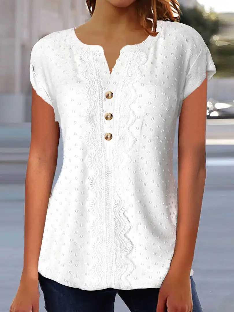 Women's Dot Short Sleeve V-neck Top