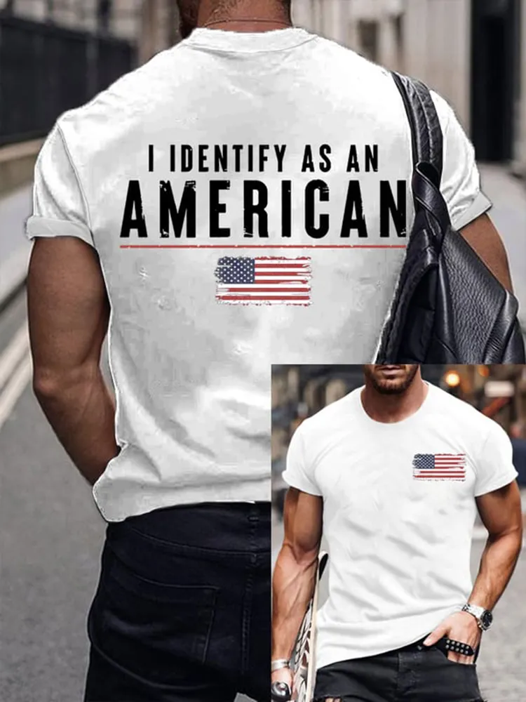 Men'S Round-Neck T-Shirt With I Identify As An American Prints