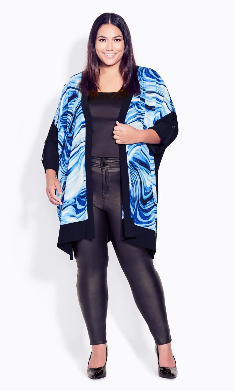 Evans Blue Swirl Print Kimono Jacket