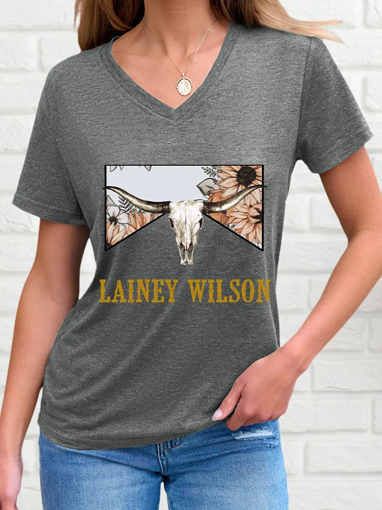 Woman's Simplicity V-Neck And Short Sleeves T-Shirt