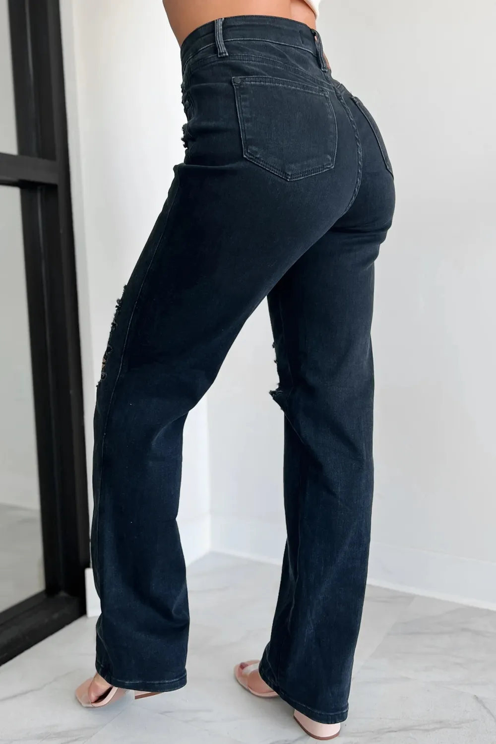 High Rise Rigid Stretch Blue Straight Leg Jeans