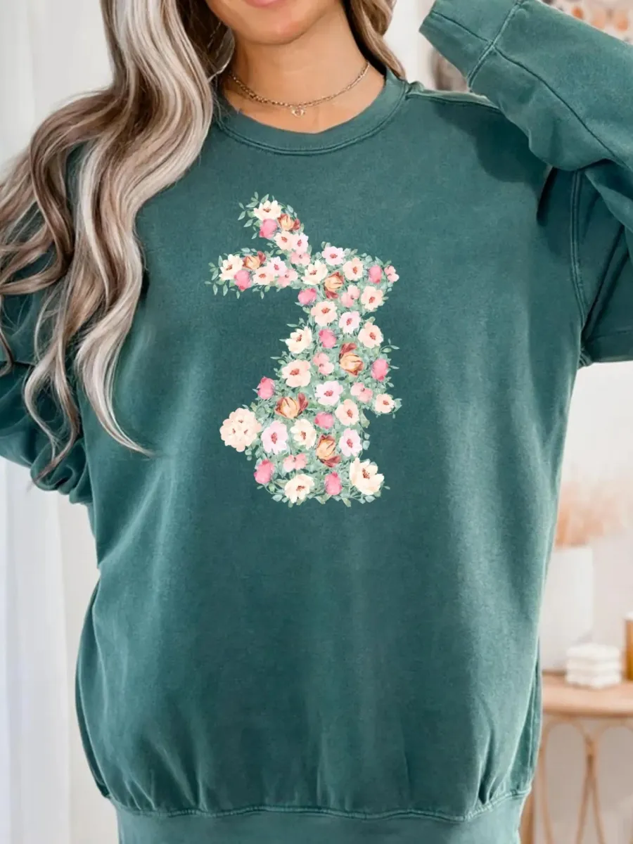 Floral Bunny Casual Sweatshirt