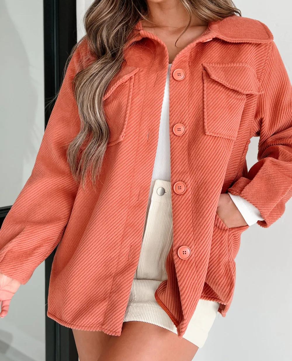 Casual Peter Pan Collar Orange Jacket