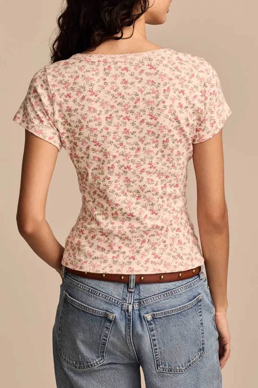 Crochet Trim Short Sleeve Henley