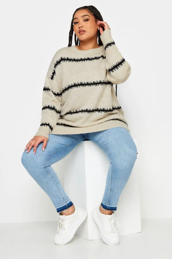 YOURS Curve Ivory White Feathered Design Jumper