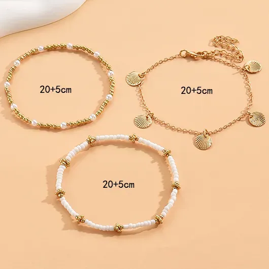 Gold Seashell Detail Round Anklet Set