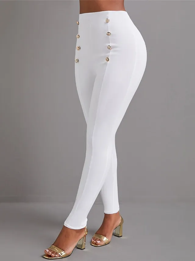 Women's Pants Trousers Leggings Full Length High Cut Micro-elastic High Waist Fashion Streetwear Party Daily Wear Black White S M Fall Winter