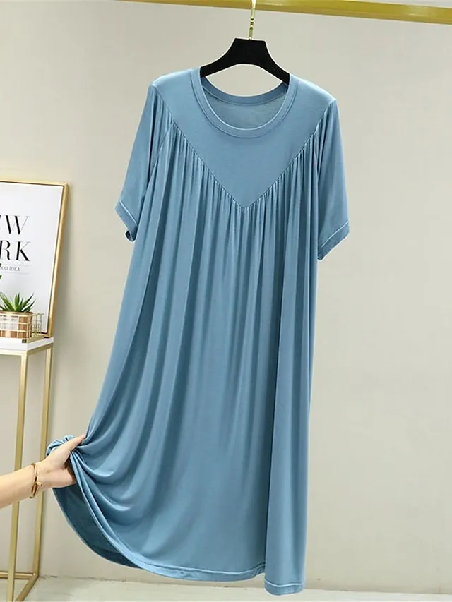 Women's Pajamas Nightgown Nightshirt Dress Pure Color Simple Casual Soft Home Daily Bed Polyester Breathable Crew Neck Short Sleeve Summer Spring Black Yellow