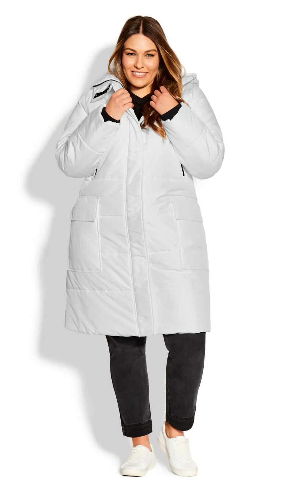 Evans White Longline Hooded Puffer Coat