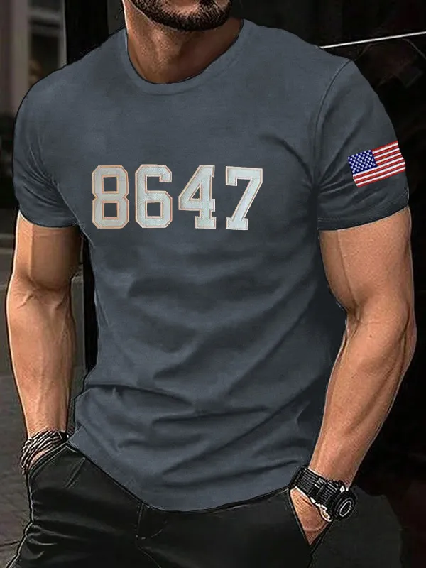 Men'S T-Shirt Men'S Vintage Print Casual T-Shirt 8467 Printed Cotton Short Sleeve