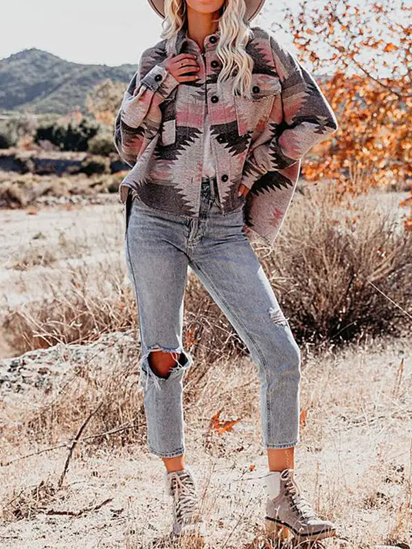 Retro Ethnic Geometric Print Jacket