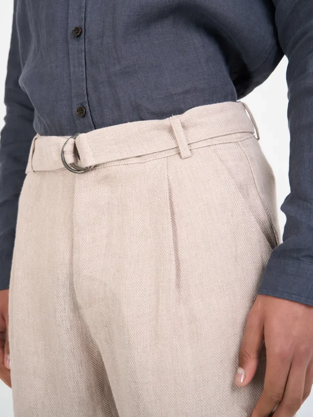 Pink Straight-Leg Belted Linen Trousers