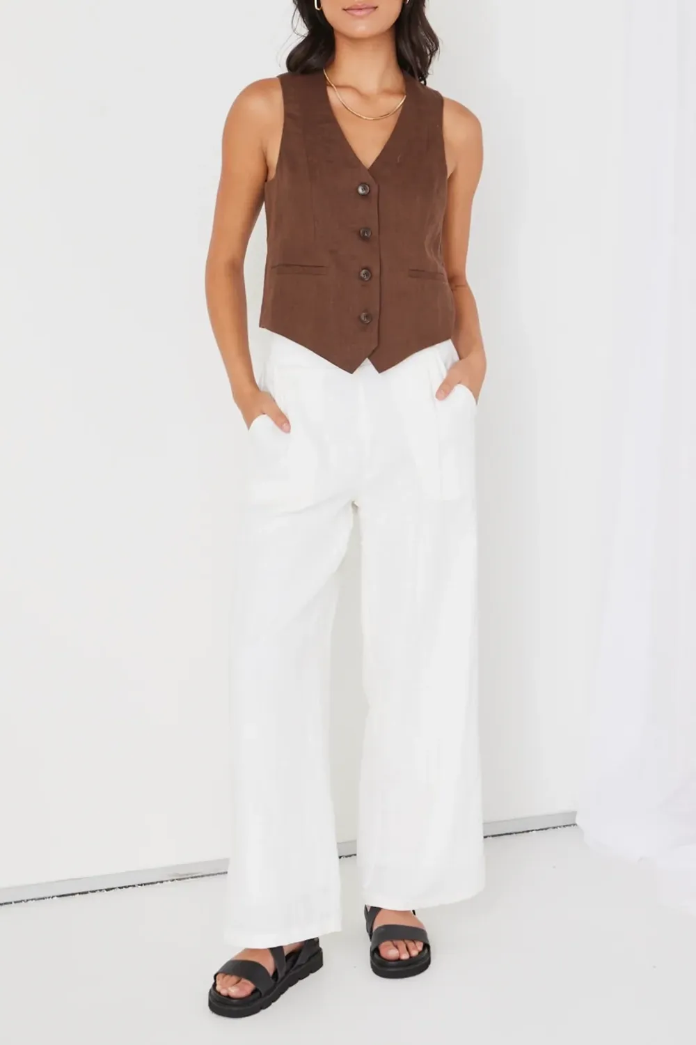 Espresso Linen Fitted Vest