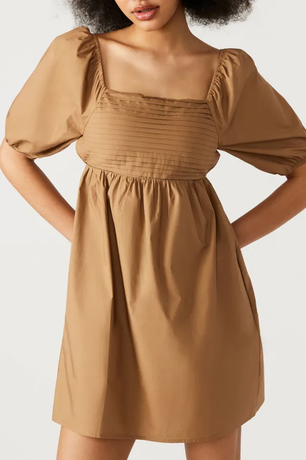 SQUARE COLLAR DRESS BEIGE