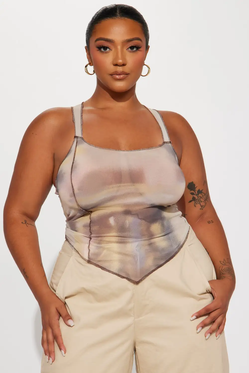 Scenic Route Mesh Top - Taupe/combo