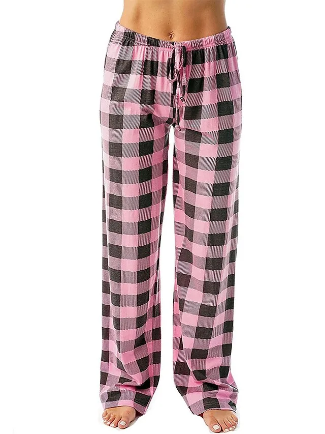 Women's Christmas Pajama Pant Grid / Plaid Fashion Simple Comfort Home Xmas Daily Flannel Comfort Pant Adjustable Fall Winter White Pink
