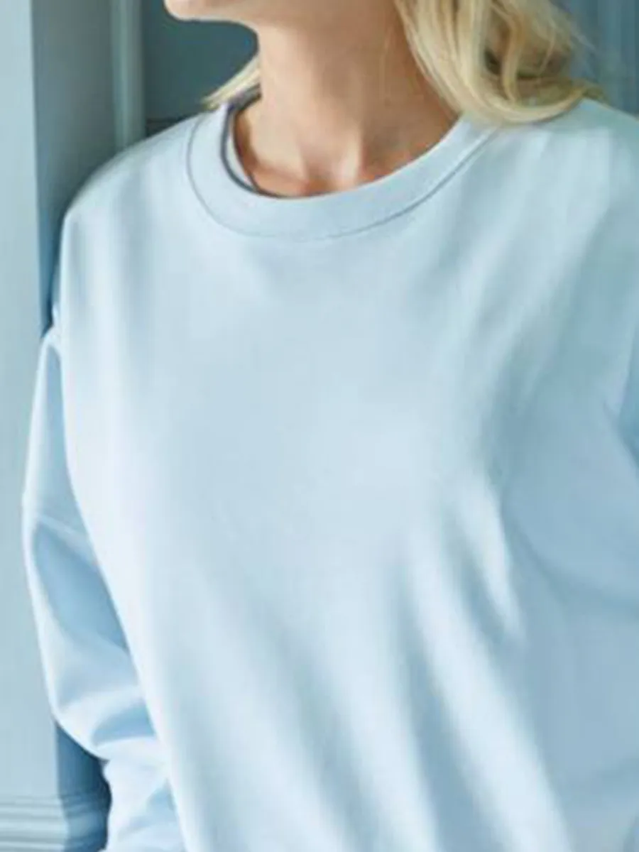 Casual Plain Dropped Shoulder Sweatshirt
