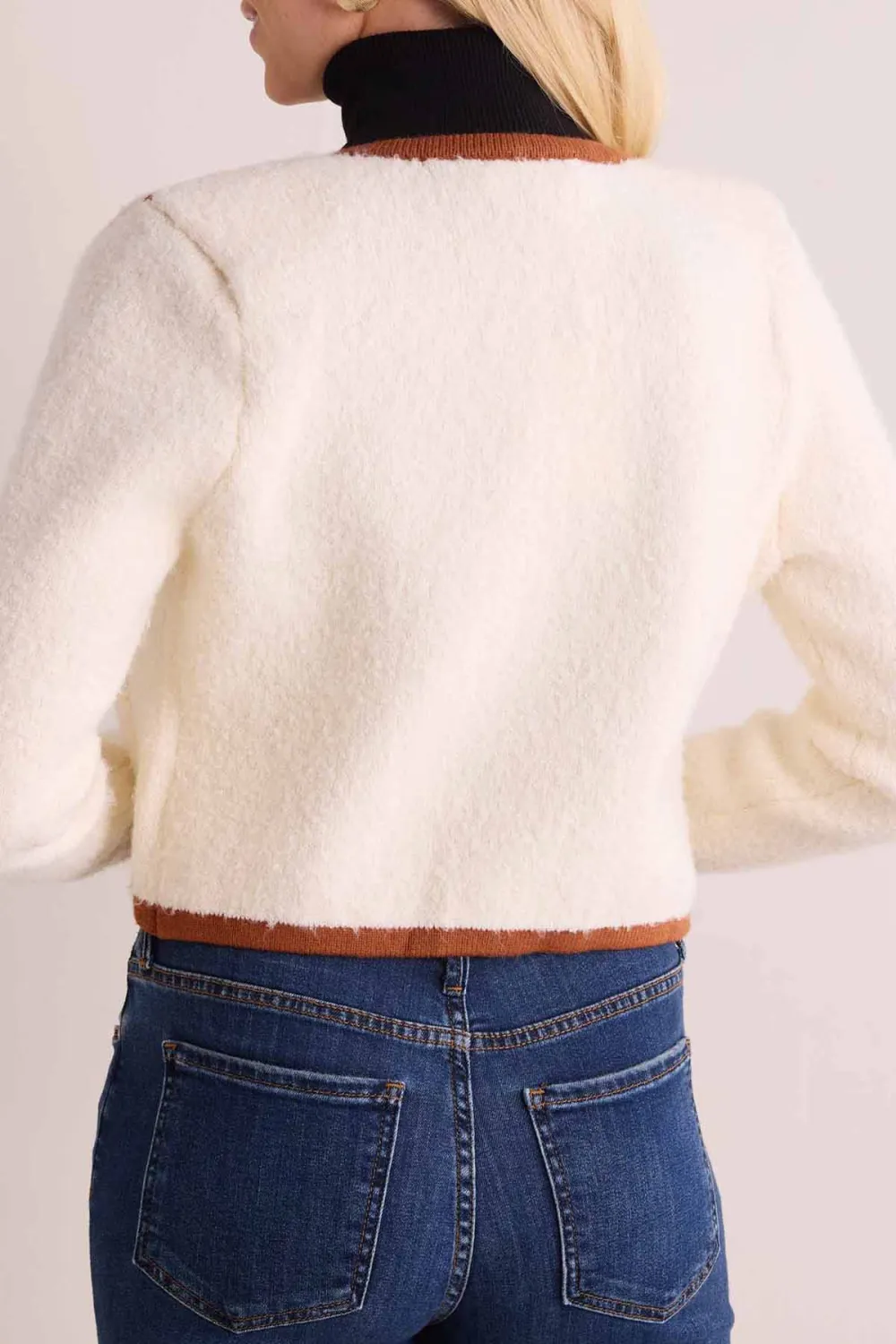 Cream Contrast Trim Cropped Cardigan