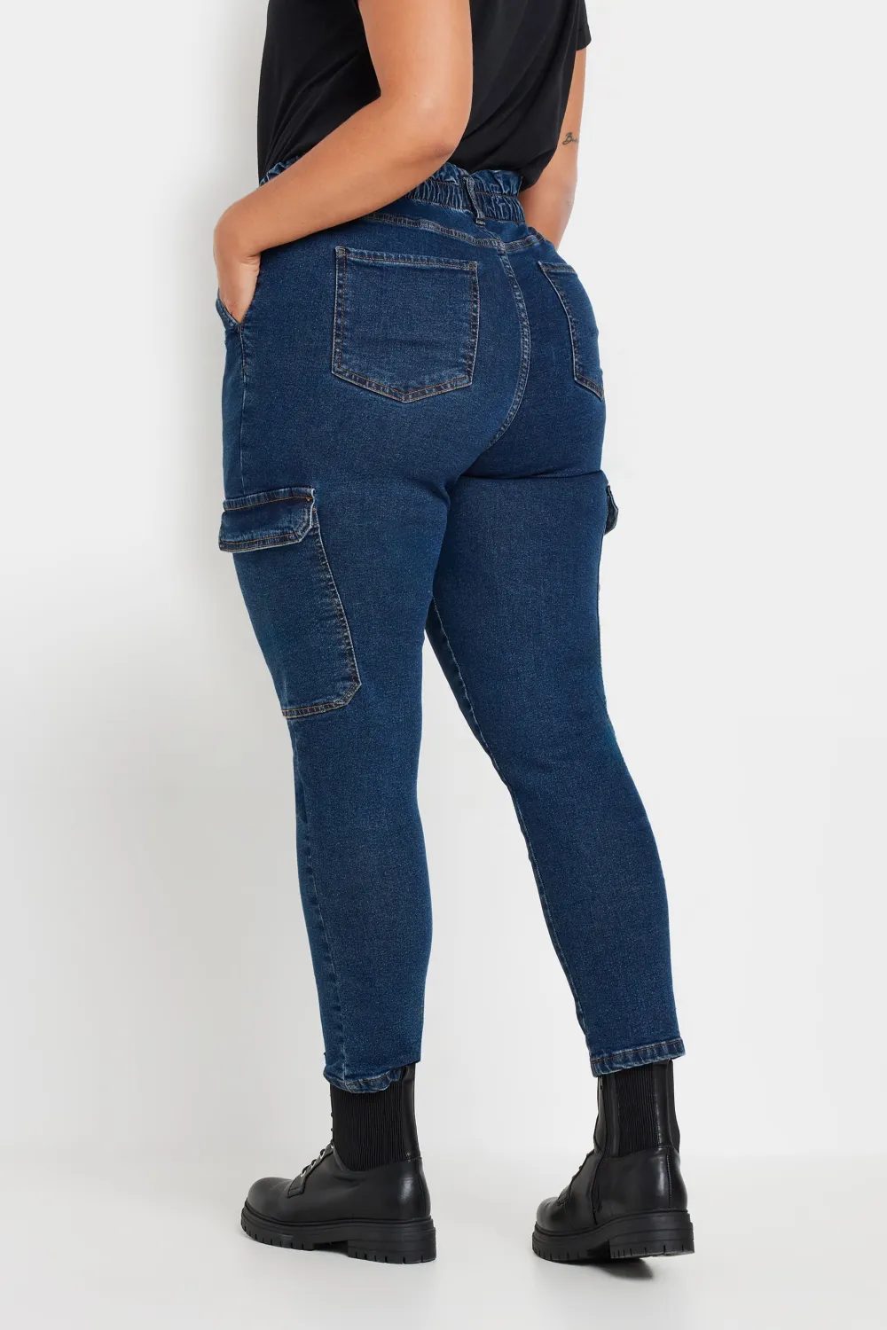 YOURS Curve Dark Blue Cargo Mom Jeans