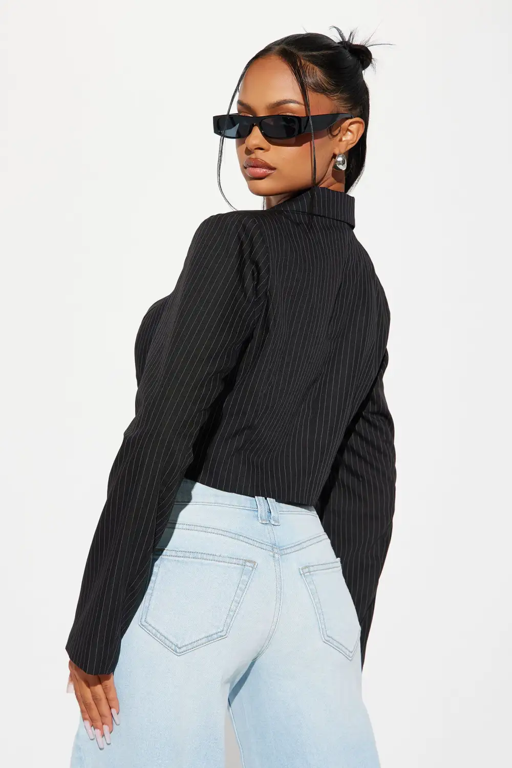 What's Your Motive Pinstripe Cropped Blazer - Black