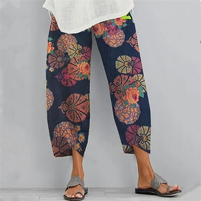 Women's Linen Pants Chinos Slacks Ankle-Length Cotton And Linen Pocket Baggy Mid Waist Basic Casual / Sporty Daily Weekend Pink Red S M Summer Spring &  Fall
