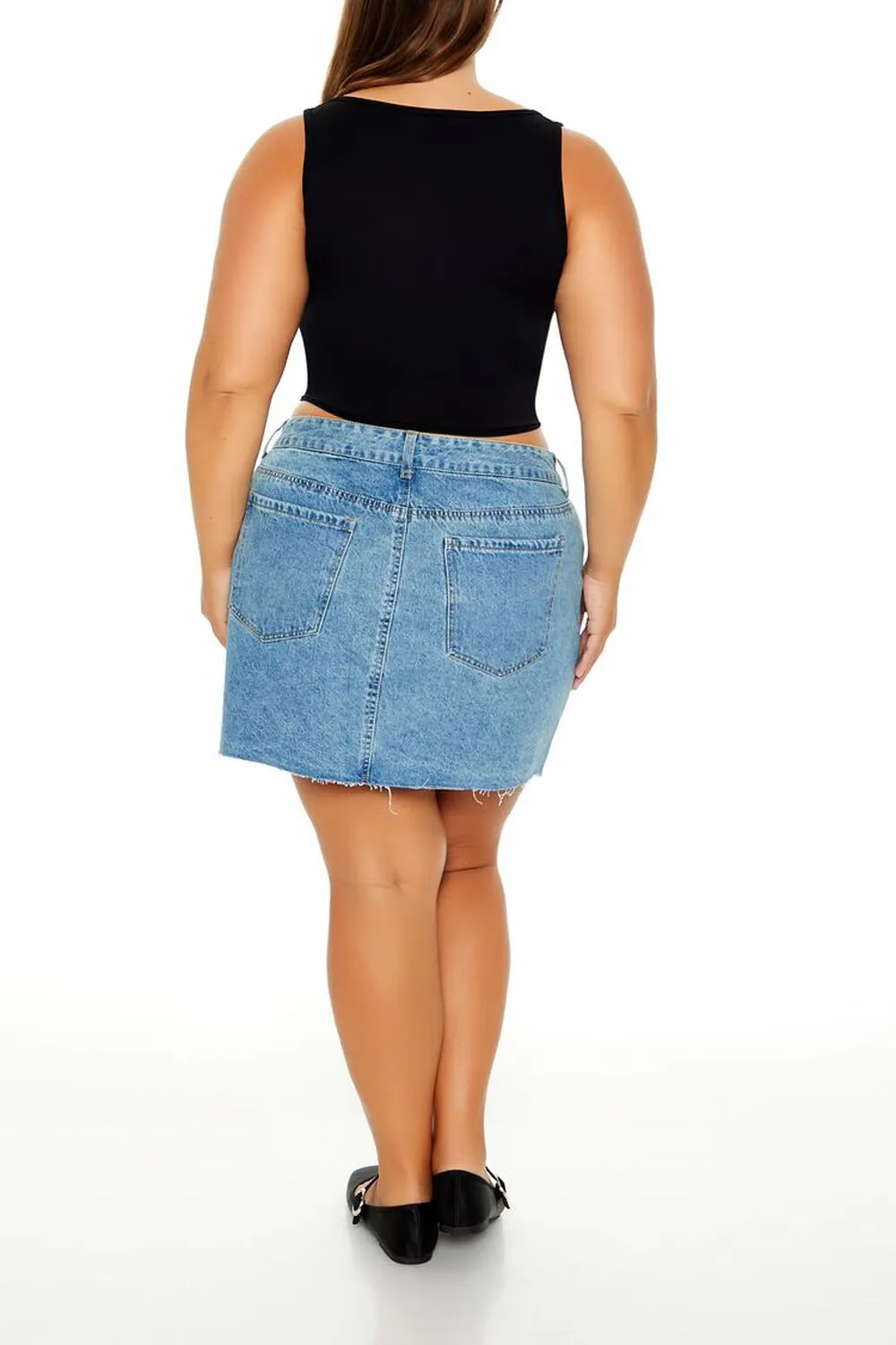 Plus Size Denim Bow Mini Skirt