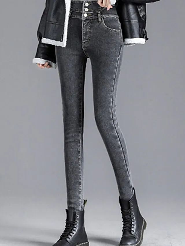 Women‘s Fleece Pants Trousers Jeggings Full Length Fashion Streetwear Street Daily Black Blue S M Fall Winter