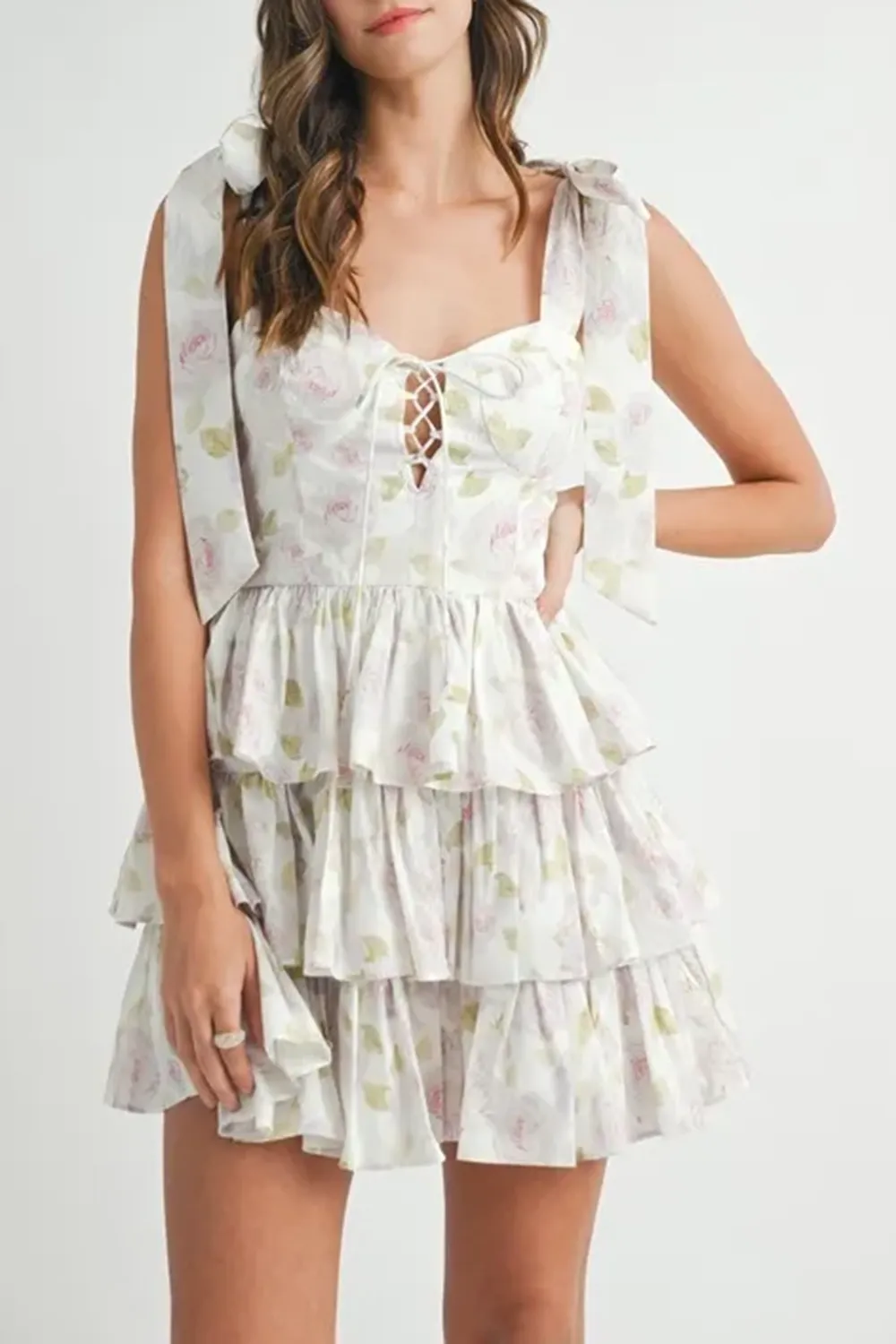 Elegant Ballet Style Slim Floral White Dress