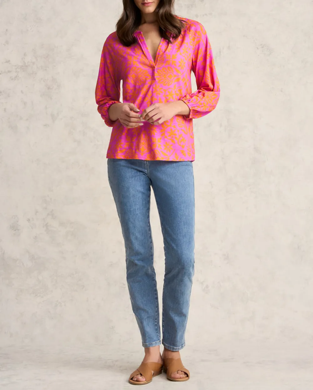 Printed Jersey Top - Pink Orange Print