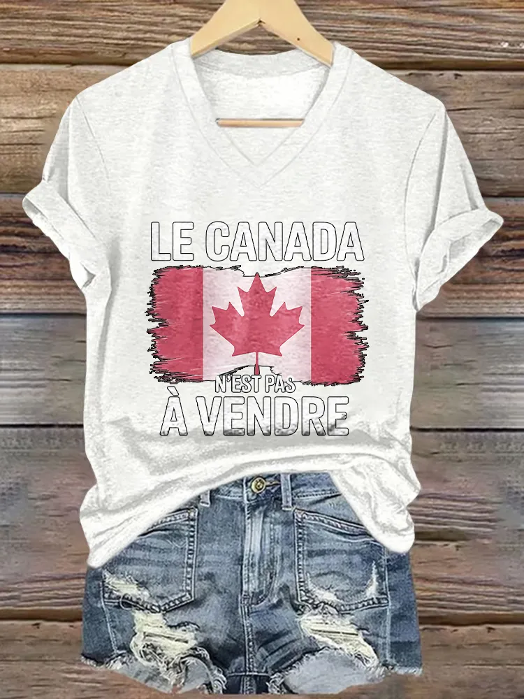 Le Canada N'Est Pas A Vendre Printed V-Neck Short-Sleeved T-Shirt