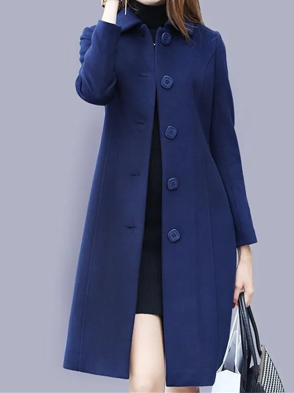Women's Overcoat Long Pea Coat Single Breasted Lapel Winter Coat Christmas Party Windproof Warm Trench Coat with Pockets Comtemporary Stylish Lady Jacket Long Sleeve Black Wine Royal Blue