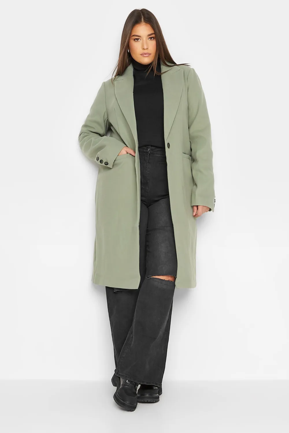 LTS Tall Sage Green Midi Formal Coat