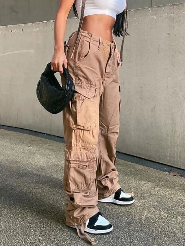 Women's Cargo Pants Pants Trousers Baggy Full Length Cotton Blend Baggy Micro-elastic Mid Waist Fashion Casual Office Black Green S M Autumn / Fall