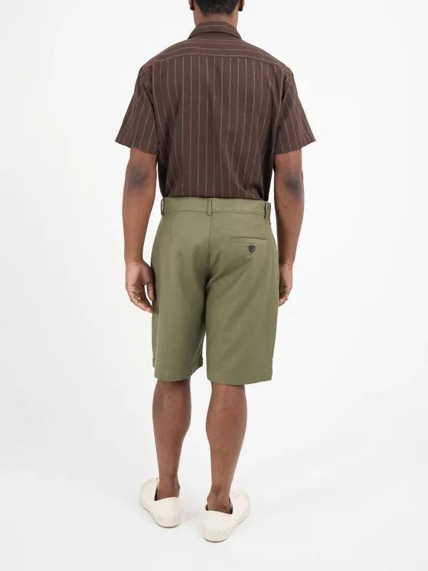 Green Linen-Cotton Shorts