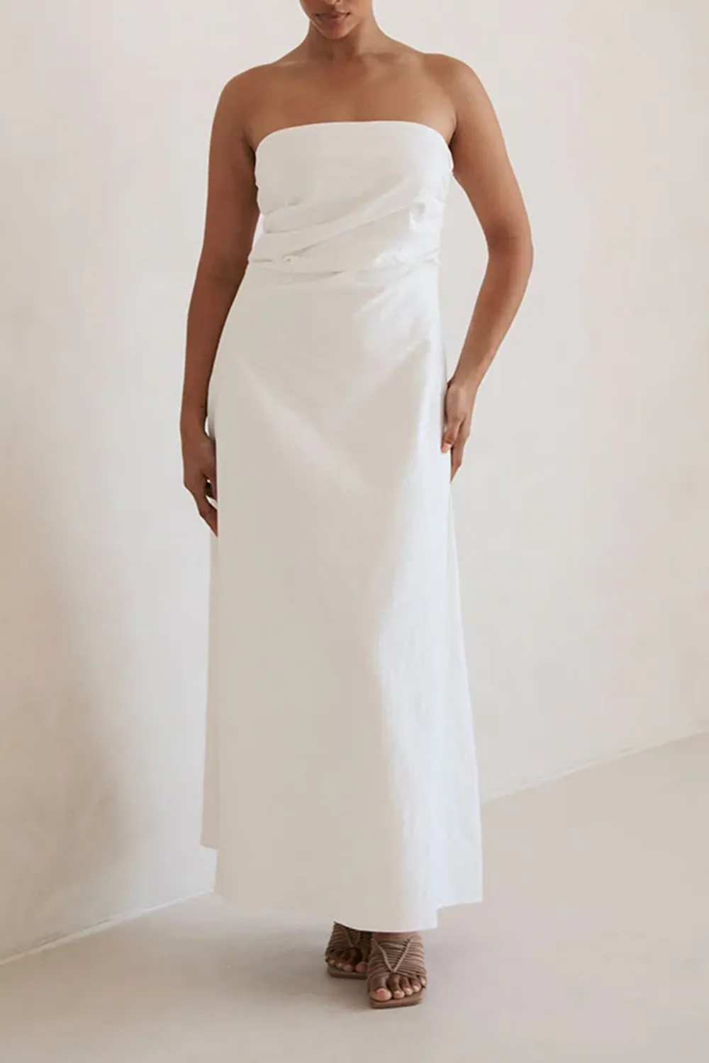Strapless Wrap Style Midi Dress