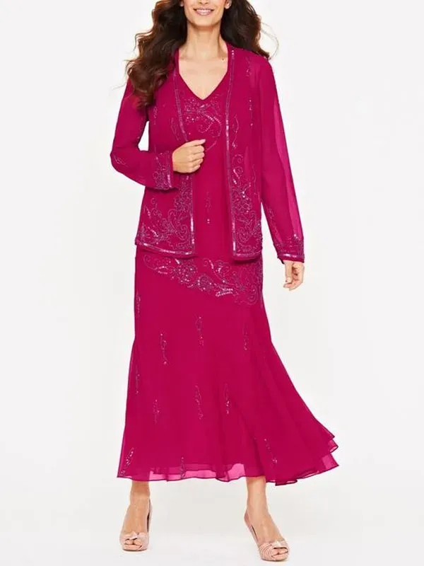 simple sequin chiffon jacket ladies dress
