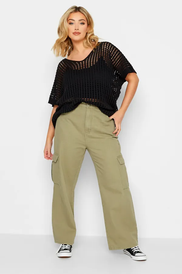 YOURS Curve White Crochet Short Sleeve Top