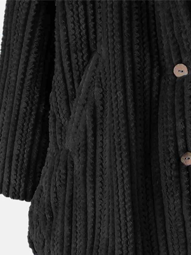 Women's Plus Size Teddy Coat Winter Coat Button Pocket Plain Outdoor Causal Long Sleeve Hoodie Regular Winter Fall Black Blue Khaki XL XXL 3XL 4XL 5XL