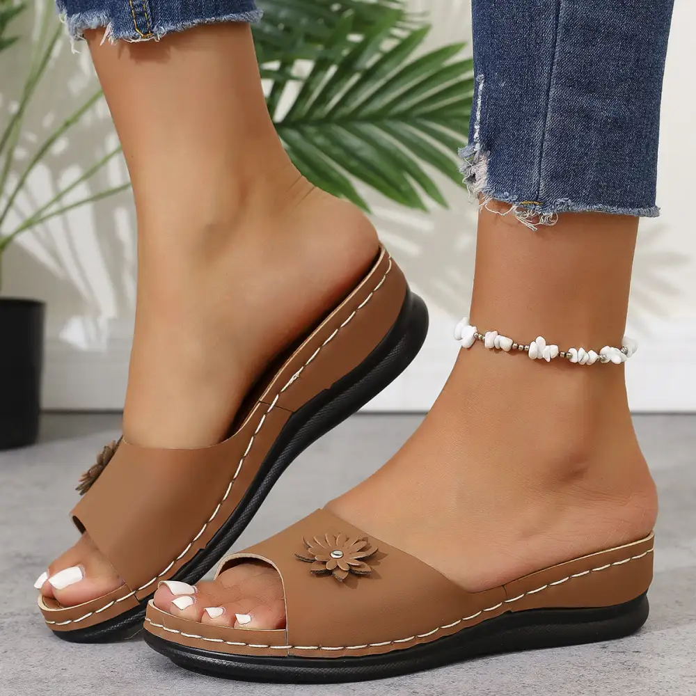 Strappy Peep Toe Slide Sandals