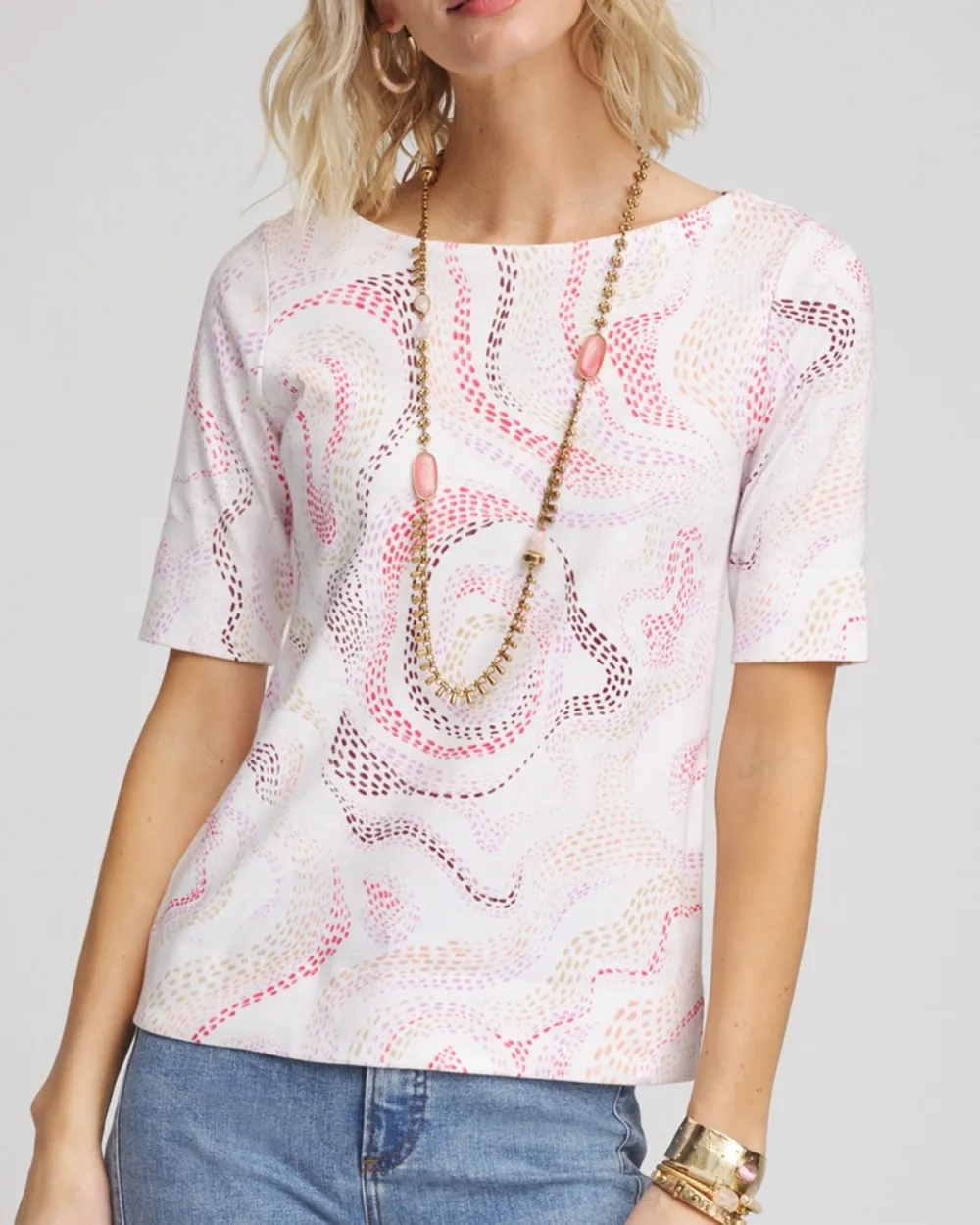 Short Sleeve Geometric Print Crew Neck Tee