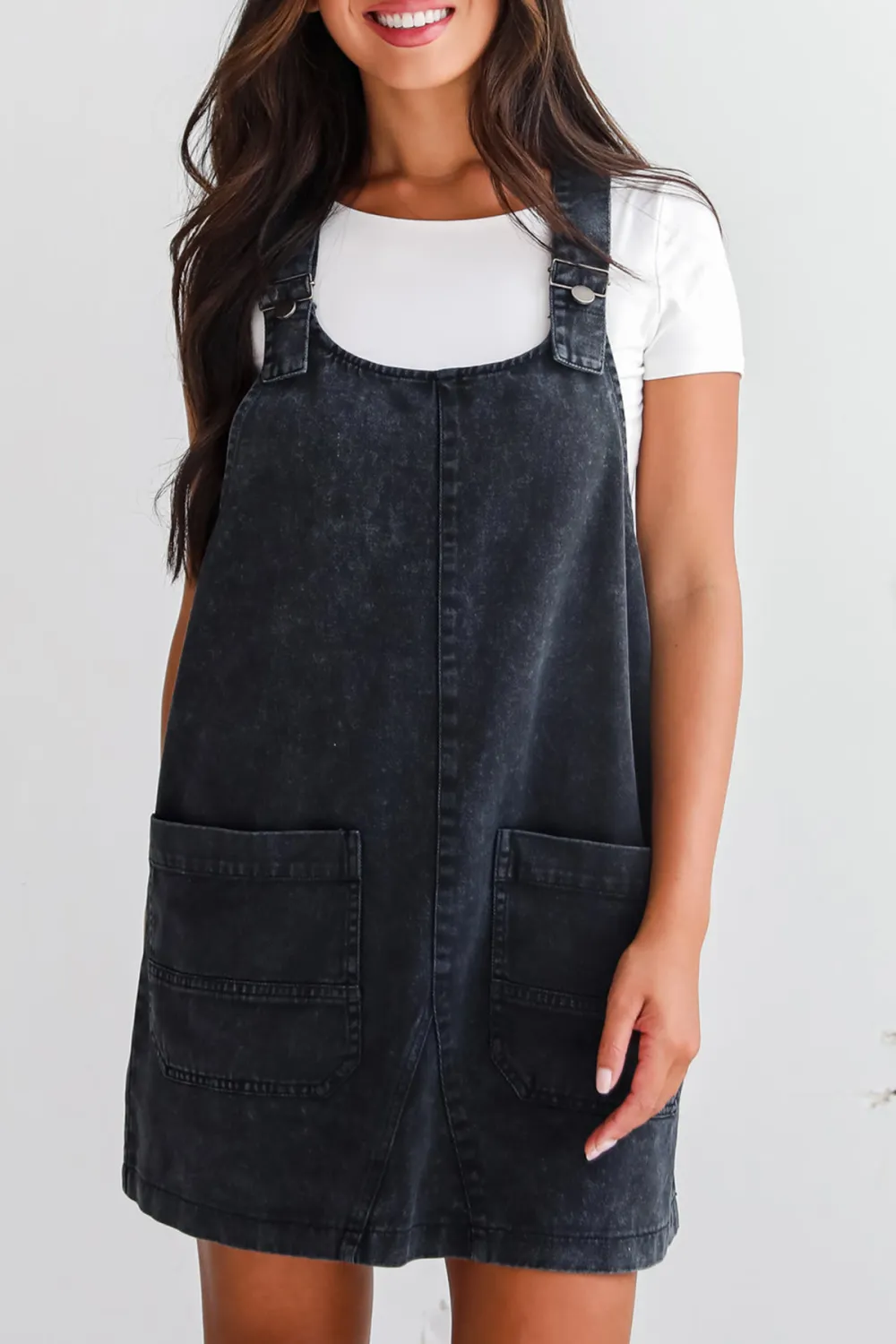 Autumn Days Black Denim Overall Mini Dress