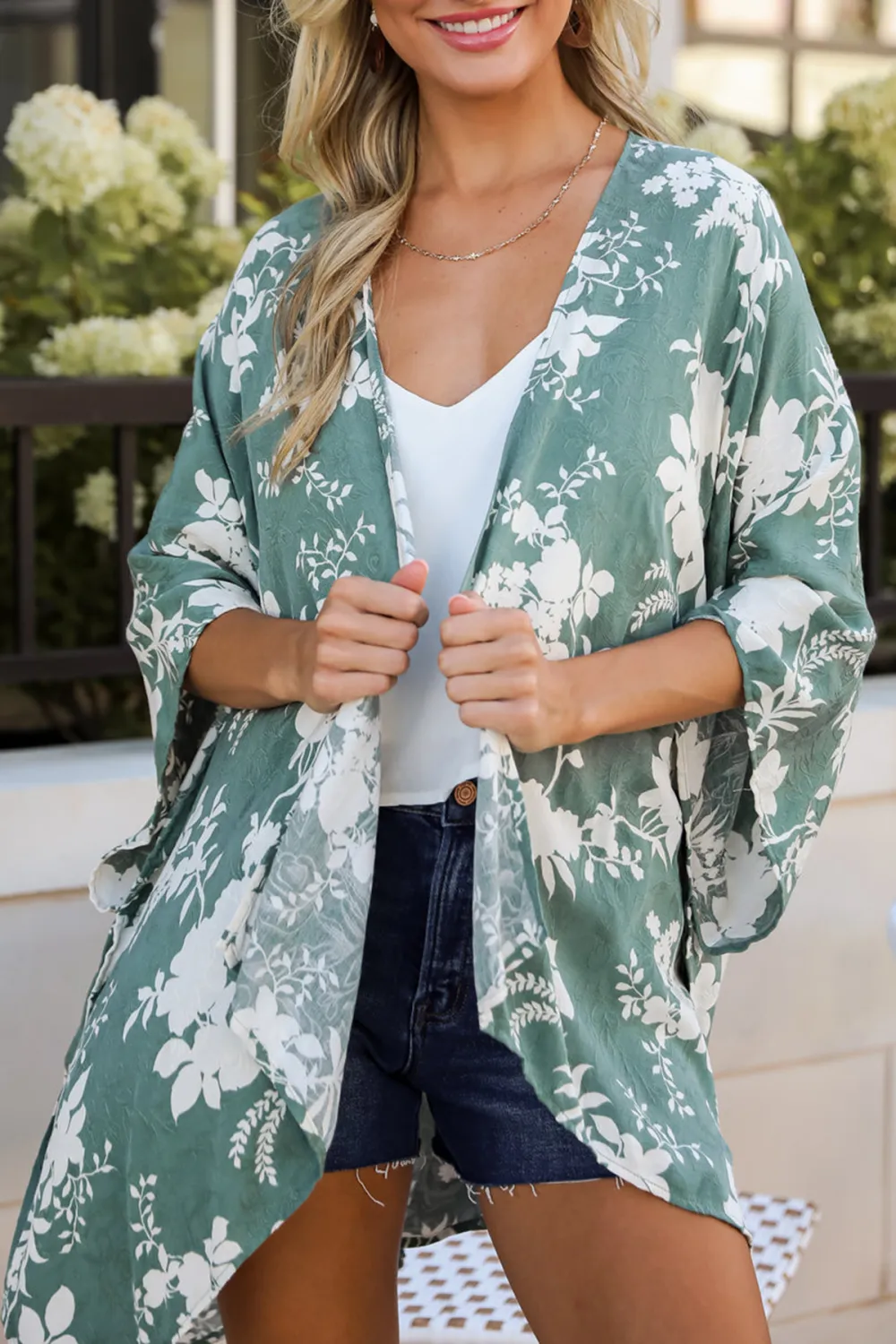Feeling Flouncy Sage Floral Kimono
