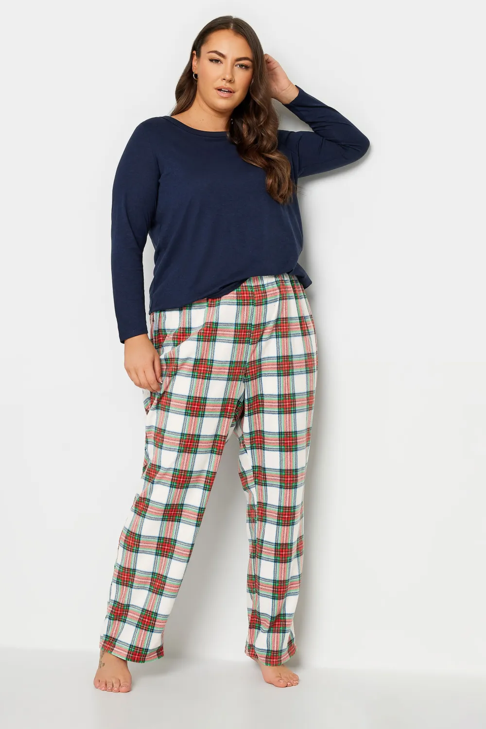 YOURS Curve Red Tartan Print Pyjama Bottoms