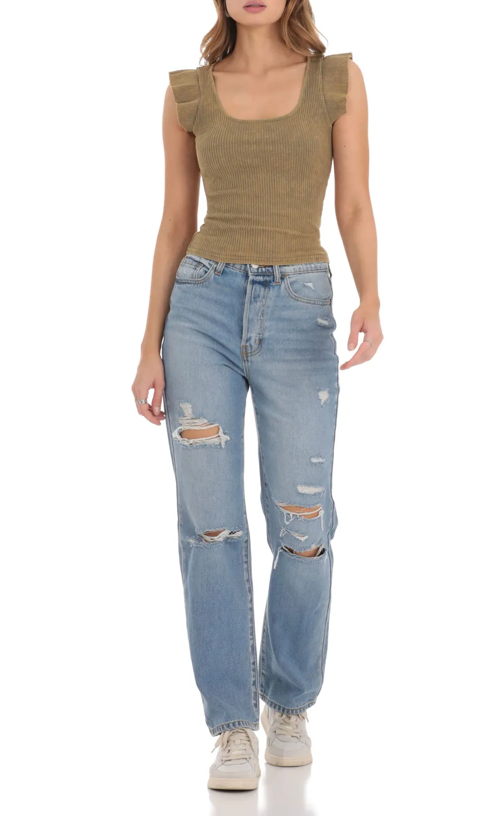 Distressed Jeans in Light Denim